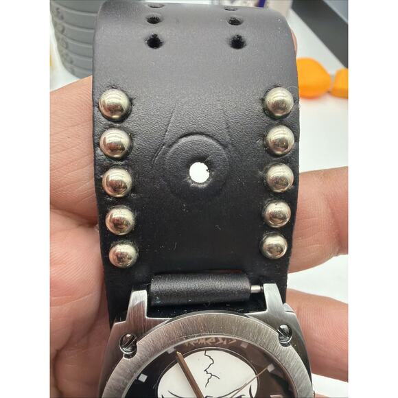 Nemesis MIC926K Analog Skull Dial Watch Wide Black Leather Cuff Band - Read main image 9